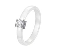 PAURO Unisex's Ceramics Simple Classic Elegant Square Set with Simulated Diamonds Ring White Size N 1/2