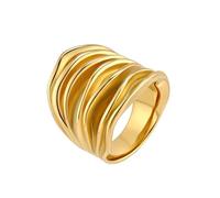 PAURO Unisex's Stainless Steel Classic Simple Elegant Exquisite Novel Pleats Trend Ring Gold Size L 1/2