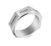 PAURO Unisex's Stainless Steel Seven Virtues Fidget Ring Stress Relief Anti Anxiety Ring Spinner Bands Silver Size L 1/2