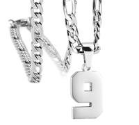 PAURO Unisex's Stainless Steel Simple Classic Personalized Number Athletes Number Pendant Sport Necklace Sliver 9