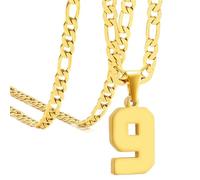 PAURO Unisex's Stainless Steel Simple Classic Personalized Number Athletes Number Pendant Sport Necklace Gold 9