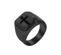 PAURO Unisex's Stainless Steel Simple Elegant Vintage Exquisite Trend Cross Ring Black Size Z+1