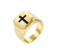 PAURO Unisex's Stainless Steel Simple Elegant Vintage Exquisite Trend Cross Ring Gold Size Z+1