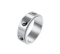 PAURO Unisex's Stainless Steel Simple Exquisite Classic Elegant Tai Chi Yin and Yang Ring Silver Size N 1/2