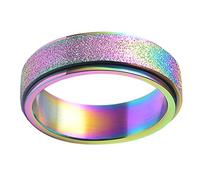 PAURO Womens 316l Stainless Steel Sand Blast Finish Rainbow Lucky Spinner Ring 6mm Band Size O