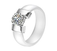PAURO Women's Ceramic Zircon Engagement Wedding Band Ring