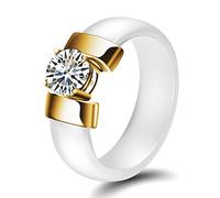 PAURO Women's Ceramic Zircon Engagement Wedding Band Ring