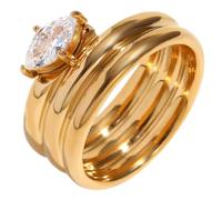 PAURO Women's Layered Oval Cubic Zirconia Rings Gold Size P 1/2