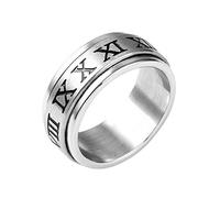 PAURO Women's Men's Stainless Steel 8MM High Polished Roman Numerals Rotatable Ring for Anxiety Silver Size S