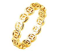 PAURO Women's Men's Stainless Steel Creative High Polished Copper Coins Ring Chinese Style Gold Size N 1/2