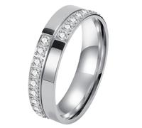 PAURO Women's Pave CZ Half Eternity Rings Silver Size S