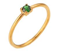 PAURO Women's Slim Stackable Solitaire Round CZ Rings Green Size N 1/2