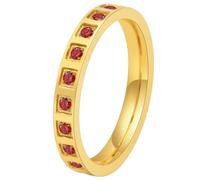 PAURO Women's Stainless Steel 3mm Stackable Stackable Rings with Channel Set Round Cubic Zirconia Comfort Fit Wedding Promise Band Gold Red Size L1/2