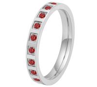 PAURO Women's Stainless Steel 3mm Stackable Stackable Rings with Channel Set Round Cubic Zirconia Comfort Fit Wedding Promise Band Silver Red Size U