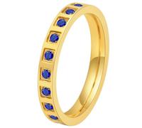 PAURO Women's Stainless Steel 3mm Stackable Stackable Rings with Channel Set Round Cubic Zirconia Comfort Fit Wedding Promise Band Gold Blue Size P 1/2