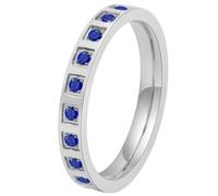 PAURO Women's Stainless Steel 3mm Stackable Stackable Rings with Channel Set Round Cubic Zirconia Comfort Fit Wedding Promise Band Silver Blue Size P 1/2