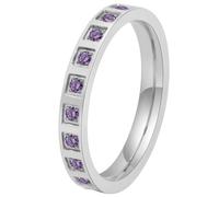 PAURO Women's Stainless Steel 3mm Stackable Stackable Rings with Channel Set Round Cubic Zirconia Comfort Fit Wedding Promise Band Silver Purple Size W