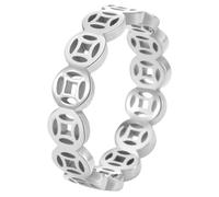 PAURO Women's Stainless Steel 5mm Hollow Chinese Coin Stackable Rings Lucky Money Coin Band Fortune Good Luck Daily Stack Jewelry Gift Silver Size N 1/2