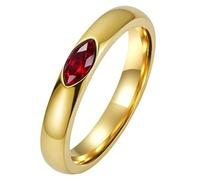 PAURO Women's Stainless Steel Cut Cubic Zirconia Inlay Rings Simple Elegant Statement Stackable Wedding Promise Band Gold Red Size S