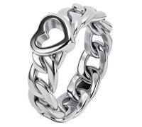 PAURO Women's Stainless Steel Heart Chain Rings Silver Size L 1/2