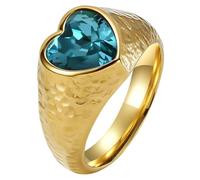 PAURO Women's Stainless Steel Heart Cubic Zirconia Signet Rings Statement Elegant Hammered Texture Love Jewelry Gift Gold Blue Size J 1/2