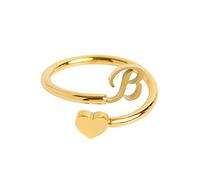 PAURO Women's Stainless Steel Initial A-Z Letter Ring Gold Plated Opening Adjustable Wedding Ring B