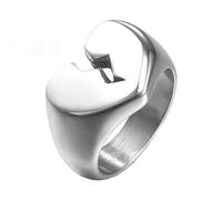 PAURO Women's Stainless Steel Minimalist High Polished Broken Heart Shaped Ring Silver Size L