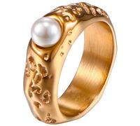 PAURO Women's Stainless Steel Simple Personality Tin Foil Texture Ring Rose Gold Size S