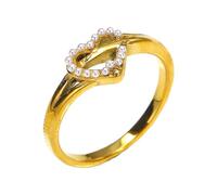 PAURO Women's Stainless Steel Simple Temperament Elegant Trend Light Luxury Ring Gold Style B Size L 1/2