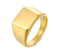 PAURO Women's Stainless Steel Square Signet Rings Polish Plain Biker Ring Jewelry Gift for Her Gold Size N 1/2