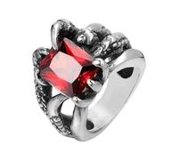 PAURO Women's Stainless Steel Vintage Punk Animals Openwork Design Dragon Claw Ring with Red Gemstone Silver Size N 1/2
