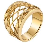 PAURO Women's Stainless Steel Wide Open Weave Filigree Statement Rings Hollow Crisscross Twisted Mesh Band Textured Wire Cocktail Party Jewelry Gift Gold Size U