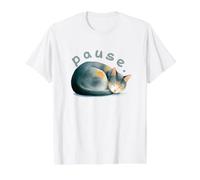 Pause. Sleeping Cat Design Value Graphic T-Shirt, Men, White, S