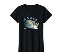 Pause. Sleeping Cat Design Value Graphic T-Shirt, Women, Black, L