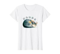 Pause. Sleeping Cat Design Value Graphic T-Shirt, Women, White, XL