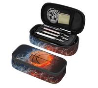 PAUSEBOLL Basketball Pencil Case, Sporty Unisex Stationery Case with Zipper Closure, High Capacity Black Pencil Pouch for Boys Girls, Great for School Supplies