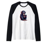 Paused My Chat Funny Online Dating App Cute Chimpanzee Raglan Baseball Tee
