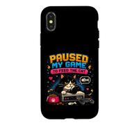Paused My Game To Feed The Cat Gamer Cat Retro Case for iPhone X/XS