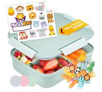 Pausenhero Children's Lunch Box with Compartments [Fruit Forks + Sticker Set Green] Lunch Box School Snack Box with Compartments Bento Box Lunch Box Children's Lunch Box Adults Bento Box Children's