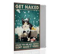 Pautdeer Vintage Black Cat Wall Decor, Funny Bath Cats Wall Art Kitchen bathroom Retro Metal Sign, Aesthetic Cat Poster Home Decor For Cat Lovers 8x12″
