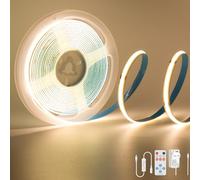 PAUTIX COB LED Strip 3M,3000K Warm White LED Strips 24V CRI93 Dimmable 8mm Bright LED Strip Lights Kit with RF Remote and 24V UK Power Supply Flexible Rope Tape Lights for Bedroom Kitchen Cabinet