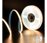 PAUTIX COB LED Strip Warm White 3000K, 5M 2400LEDs 24V CRI90+ Dimmable Bright COB Light Strip Kit with 13 Keys RF Remote and 24V Power Supply COB LED Lights for Bedroom Kitchen Home DIY Projects