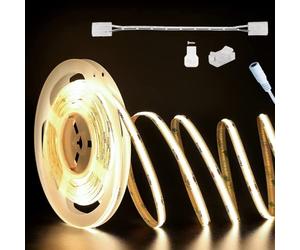 PAUTIX COB LED Strip Warm White 3000K DC24V, 10M 5040LEDs CRI90+ Bright Flexible LED Tape Lights for Cabinet Wardrobe Home DIY Lighting Project with 8mm COB Connector(Power Supply Not Included)