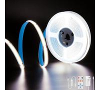 PAUTIX LED Strip Light 5M 6000K Daylight White 8mm Width COB LED Strip 24V CRI93 Dimmable Bright Kit with 13 Keys RF Remote and 24V Power Supply COB LED Lights for Stair Kitchen Bedroom Home DIY