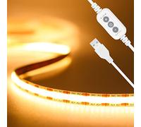 PAUTIX USB 2M 5V COB LED Strip Warm White 2700K, Dimmable 5V 640LEDs LED Tape CRI85+ Flexible Tape Light for TV Monitor Backlight, Mirror, Cabinet, Wardrobe, Home DIY Lighting