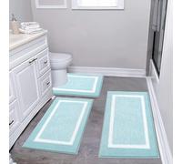 Pauwer 3-Piece Bathroom Rug Set: Plush Microfiber Shaggy Bath Mats, Non-Slip, Machine Washable, Light Blue, 18x26, 20x32, U-Shape 20x24