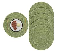 Pauwer 38cm/15inch Woven Round 6 Pieces Placemats Heat Insulation non slip Braided Cotton Dinner Table Mats Washable Place Mats for Home Party Wedding Restaurant (Green)