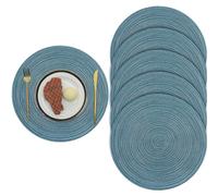 Pauwer 38cm Woven Round Placemats Heat Insulation Non Slip Braided Cotton Dinner Table Mats Large Washable Kitchen Dining Table (Dark Blue, Set of 6)