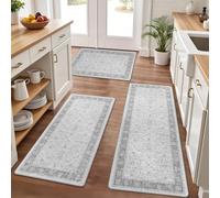 Pauwer Anti Fatigue Kitchen Mat Set of 3 Non Slip Kitchen Mats for Floor Cushioned Kitchen Rugs Comfort Standing Mat Farmhouse Waterproof PVC Foam Kitchen Floor Mat Runner, Light Grey