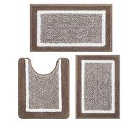 Pauwer Bathroom Rug Set - 3 Piece Shower Mats with U-Shaped Contour Toilet Mat, Absorbent Microfiber Plush Bath Mats, Non Slip, Machine Washable Shaggy Floor Mats
